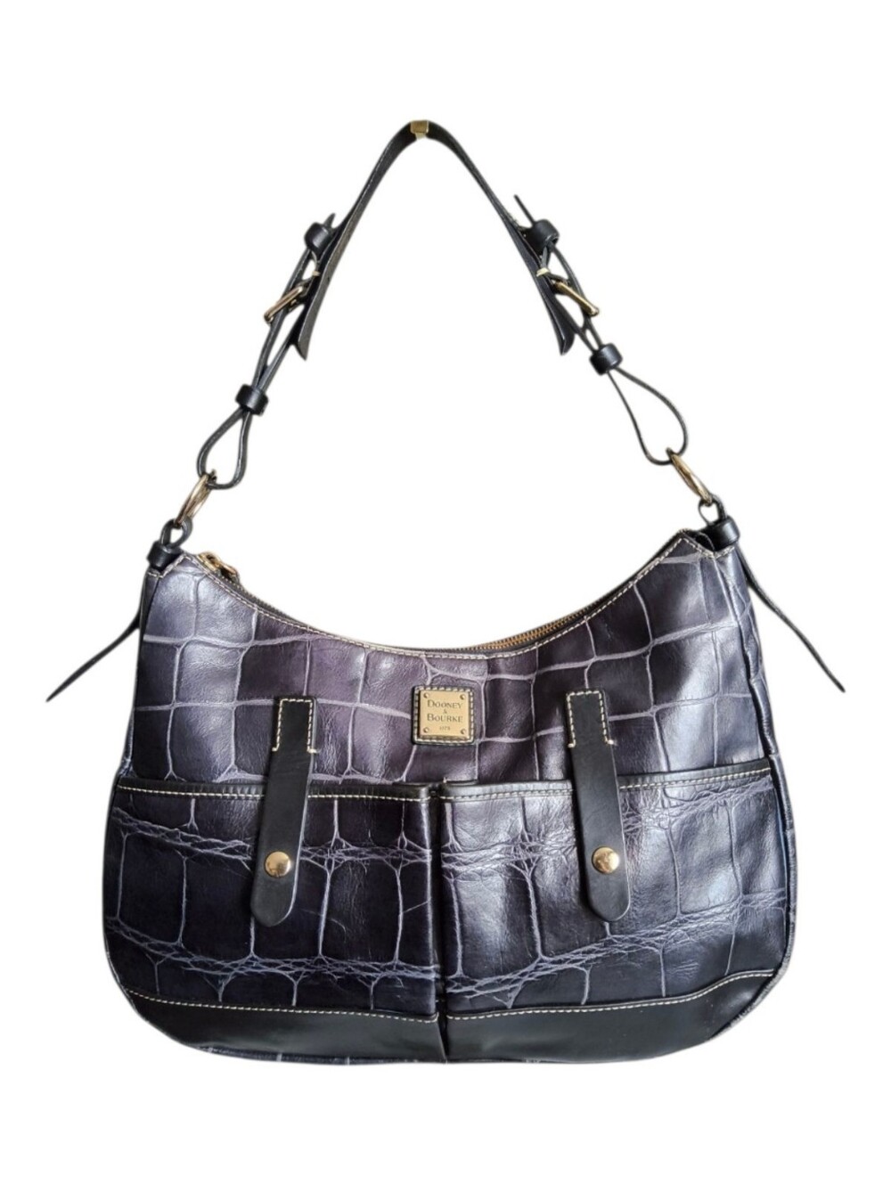 Dooney & Bourke Black Croc-Embossed Leather  Shoulder Bag